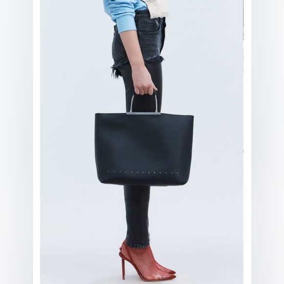 Alexander Wang Black Zip Top Logo Letters Dime Tote Bag - Picture 5 of 13